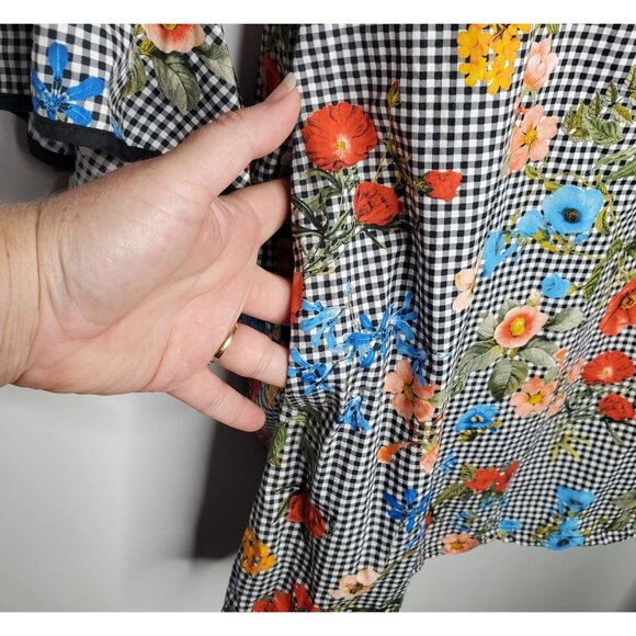 Zara Womens Floral Gingham Off The Shoulder Ruffle Mini Dress Size S Bell Sleeve - Picture 3 of 11